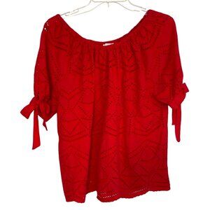 Sundance Hot Pink Eyelet Peasant Blouse S Tie Sleeve Cotton Boho Top Cottagecore